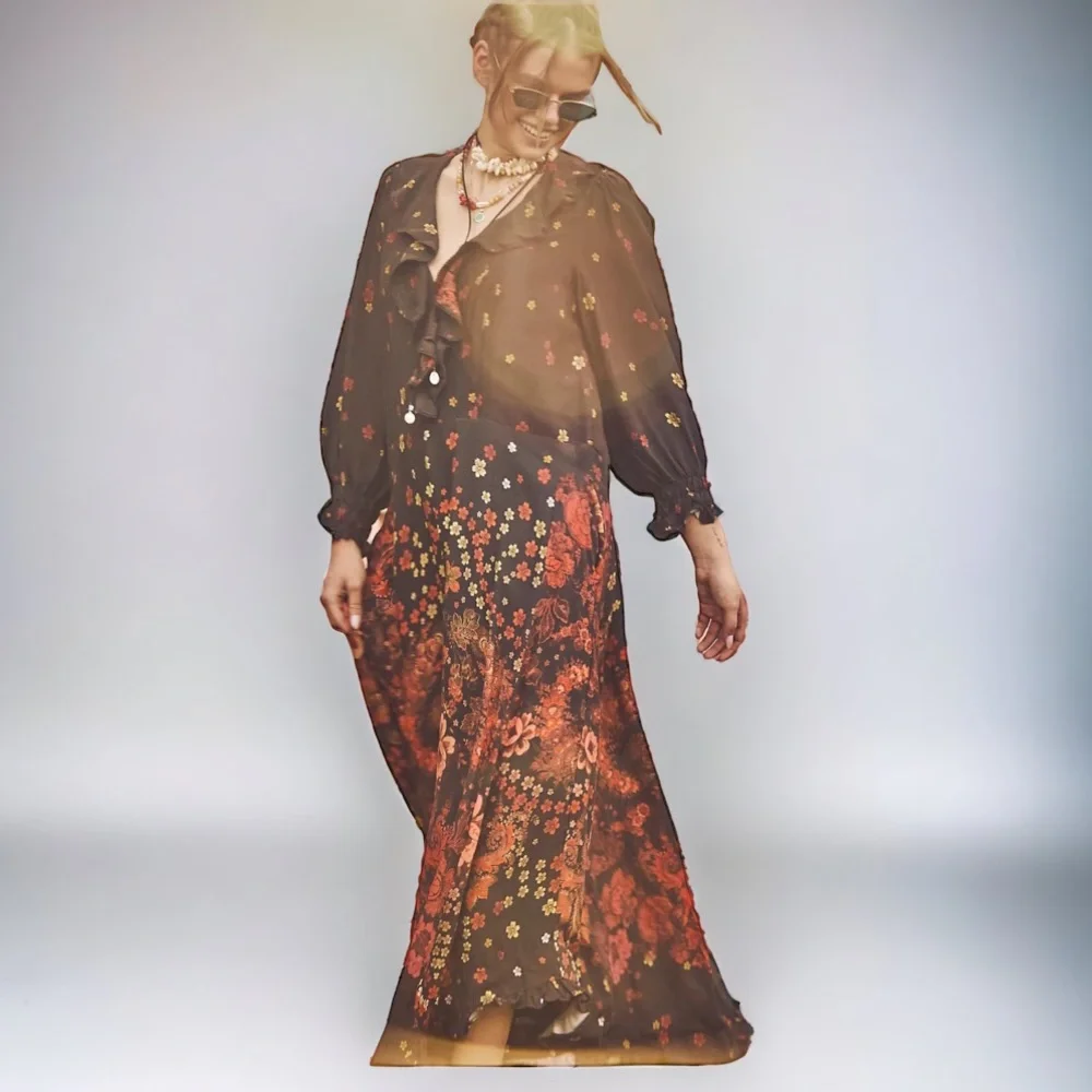 Free People Talsey Black Floral Maxi Dress Size X-Small - Picture 2 of 12